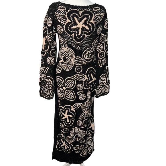 Cleobella Keilani Black Crochet Floral Hand Knit Midi Dress M Chic Boho Cottage - Picture 16 of 16